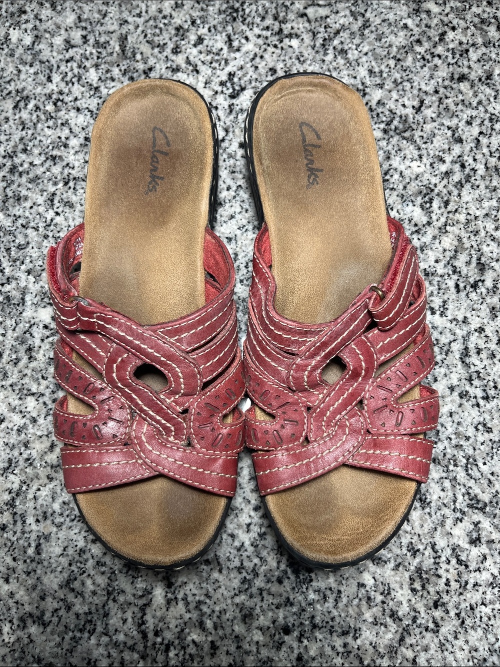 Clarks Red Leather Slip-On Women's Clogs
